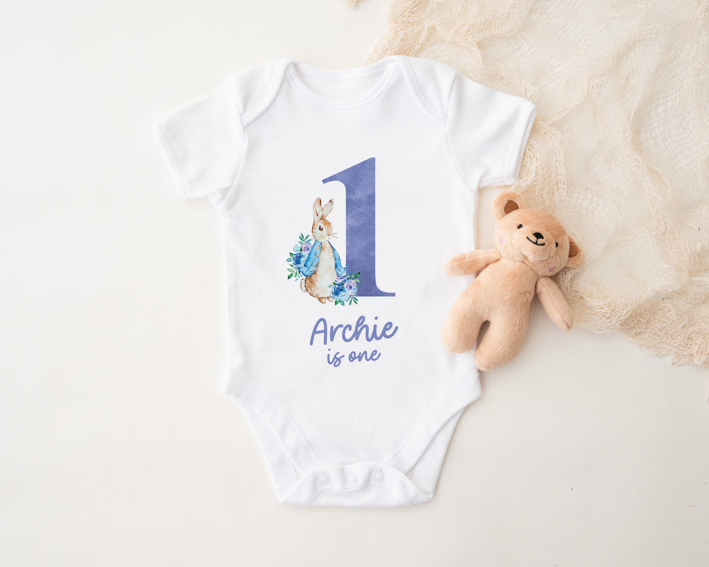 Personalised First Birthday Baby Vest – Custom Name Bodysuit – 1st Birthday Outfit with Rabbit Design