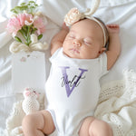 Personalised Baby Vest, Sleepsuit, or Bib – Custom Name with Initial Design