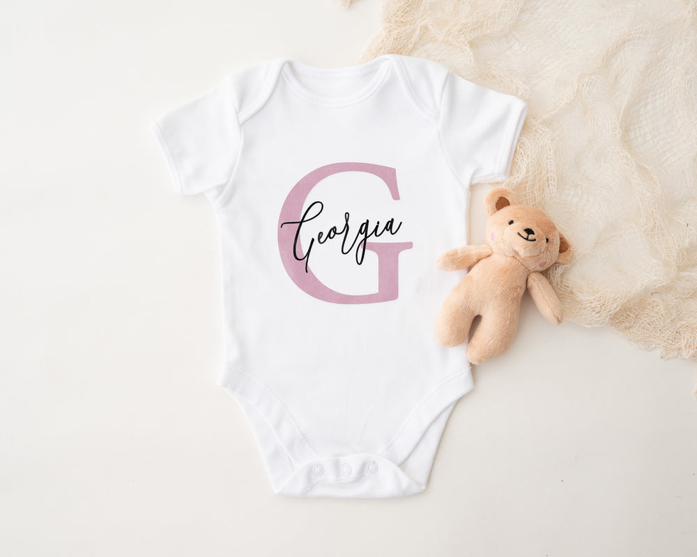 Personalised Baby Vest, Sleepsuit, or Bib – Custom Name with Initial Design