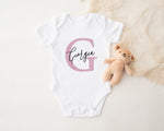 Personalised Baby Vest, Sleepsuit, or Bib – Custom Name with Initial Design