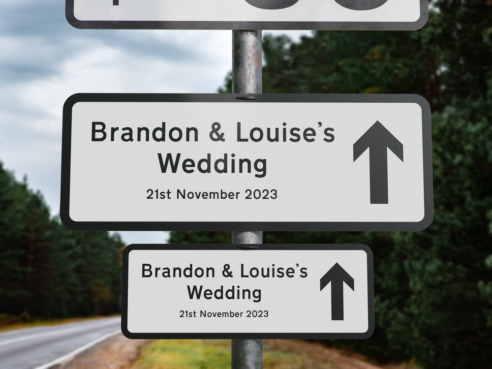 Personalised Rectangle Metal Wedding Sign – Direction Road Arrow Sign White