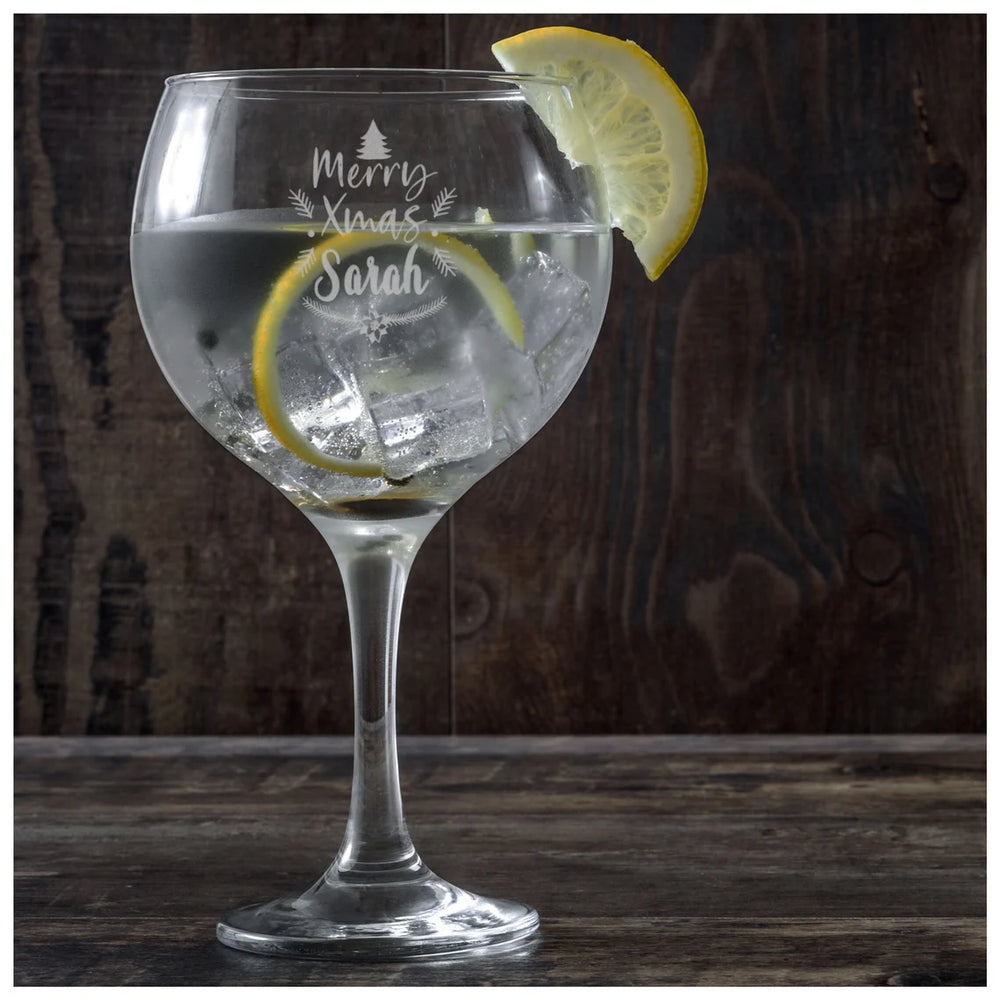 Personalised Festive Gin Glass, Custom Engraved Design, Elegant Gin Balloon Glassware, Christmas Toasts with a Twist 🍸🎄
