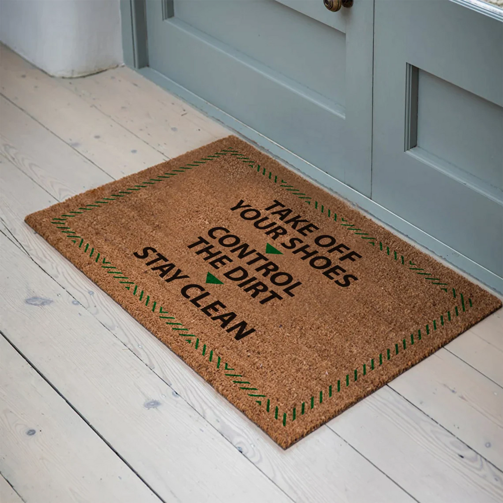 Stay Clean Reminder Personalised Coir Doormat - 'Take Off Your Shoes, Control the Dirt'