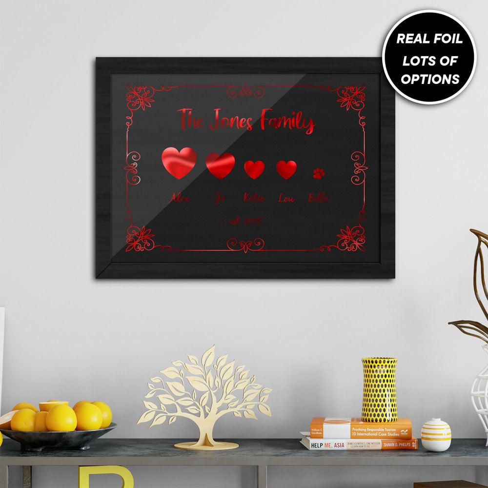 Real Foil Personalised Family Wall Art Print Collection, Hand Foiled Digital Print Gifts