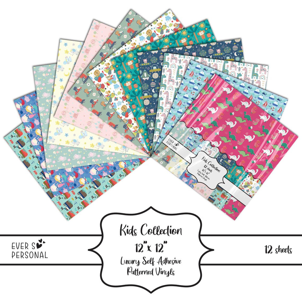 Self Adhesive Patterned Vinyl Sheets 12" x 12" 12 Sheets per pack, Assorted Patterns for Craft Cutters works with Cricut, Cameo Cutter etc.