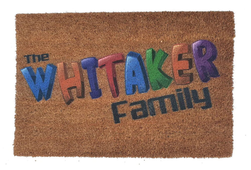 Personalised 'The Whitaker Family' Coir Doormat with Colourful Text
