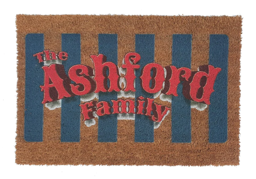 Personalised 'The Ashford Family' Coir Doormat with Striped Contrast Design