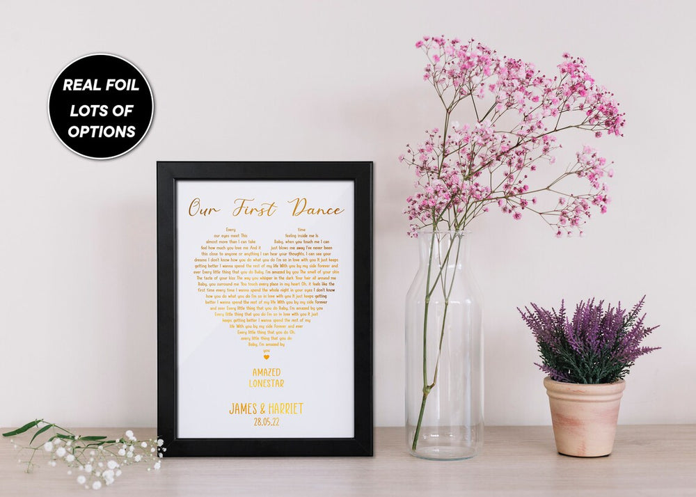 Personalised Anniversary Gift, Anniversary Gifts for him / her | Paper Anniversary | Our first dance, Song Lyrics Gift for Wife Husband