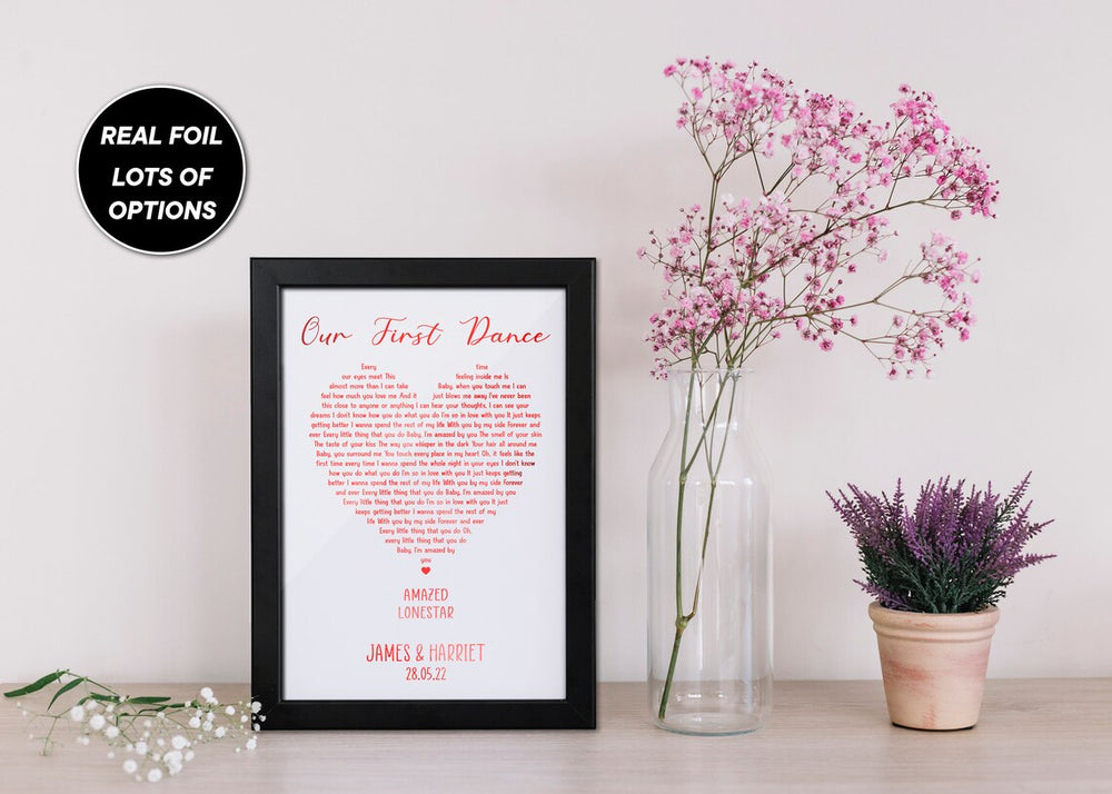 Personalised Anniversary Gift, Anniversary Gifts for him / her | Paper Anniversary | Our first dance, Song Lyrics Gift for Wife Husband