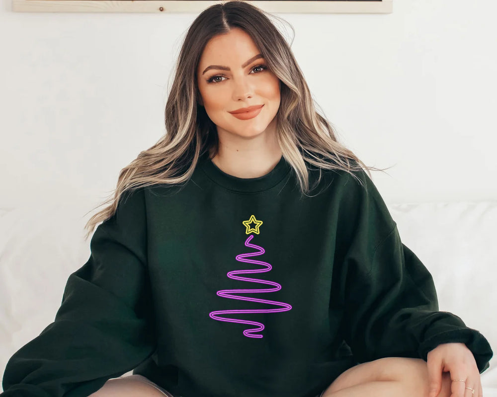 Neon Style Festive Sweatshirt! Christmas sweatshirt, Cute Christmas Tree Shirt, Holiday Top, Women's Christmas Parties, Modern Xmas Jumper