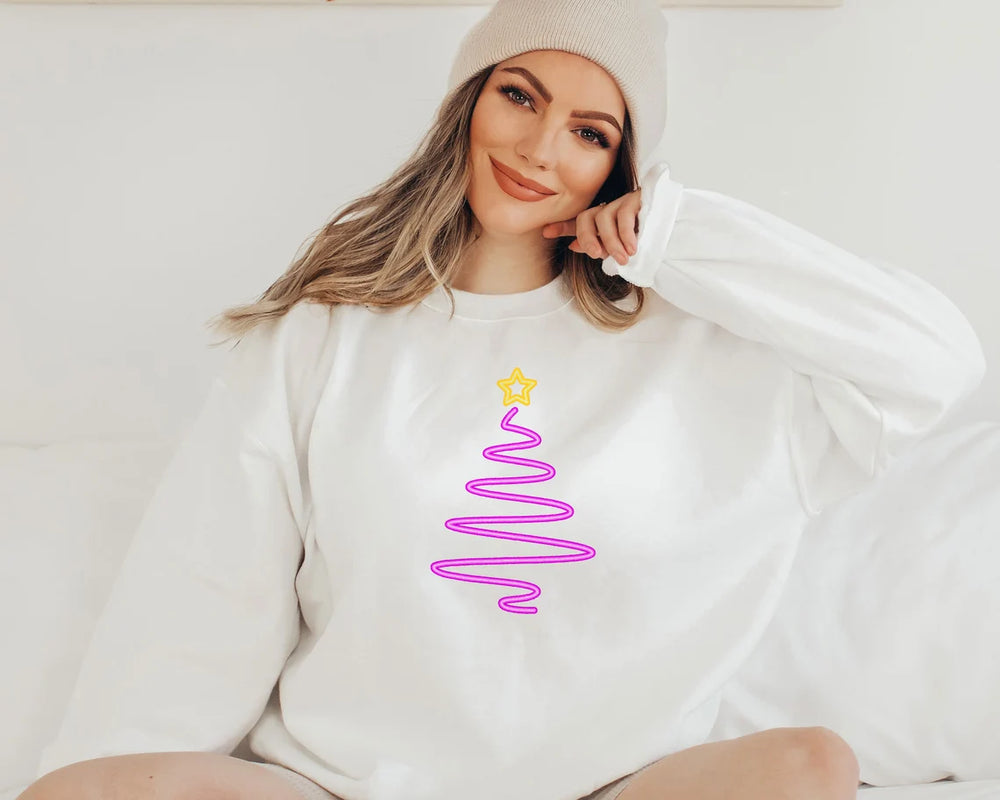 Neon Style Festive Sweatshirt! Christmas sweatshirt, Cute Christmas Tree Shirt, Holiday Top, Women's Christmas Parties, Modern Xmas Jumper