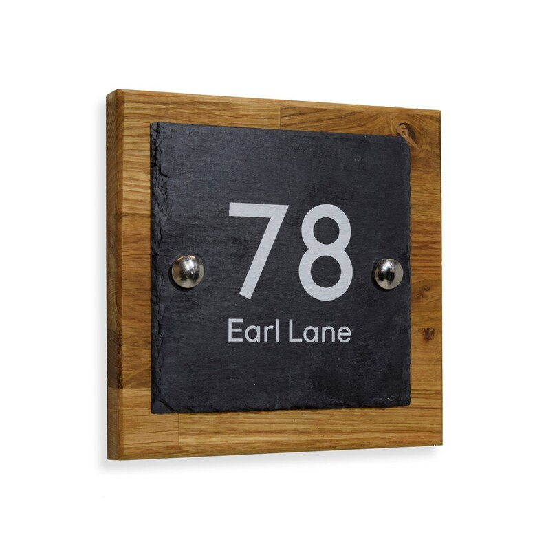 Personalised European Oak Solid Wood & Natural Welsh Slate Combination Door Number