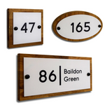 Personalised European Oak Solid Wood & Modern White Acrylic Combination Door Number