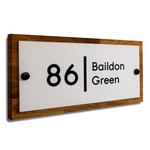 Personalised European Oak Solid Wood & Modern White Acrylic Combination Door Number