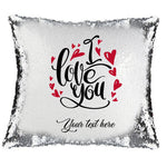 Magic Sequin Cushion Cover a PERSONALISED, Valentines Heart, I Love You Pillow Case