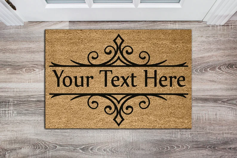 Ornate Scroll Personalised Coir Doormat - Custom Text Welcome Mat with Elegant Design