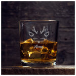 Personalised Festive Whiskey Glass, Custom Text Laser-Engraved, Premium Round Christmas Spirits Glassware 🥃🎄