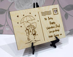Personalised Wooden Valentine's Day Postcard Engraved Keepsake, Valentine's Gift