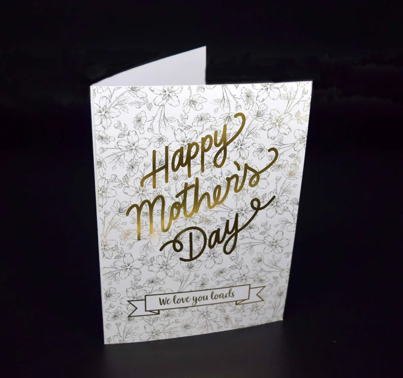 Personalised Happy Mothers Day Card | Gold Foiled with Flower Design Customized Any Name with Envelopes | Custom Lovely Greeting Card Gift