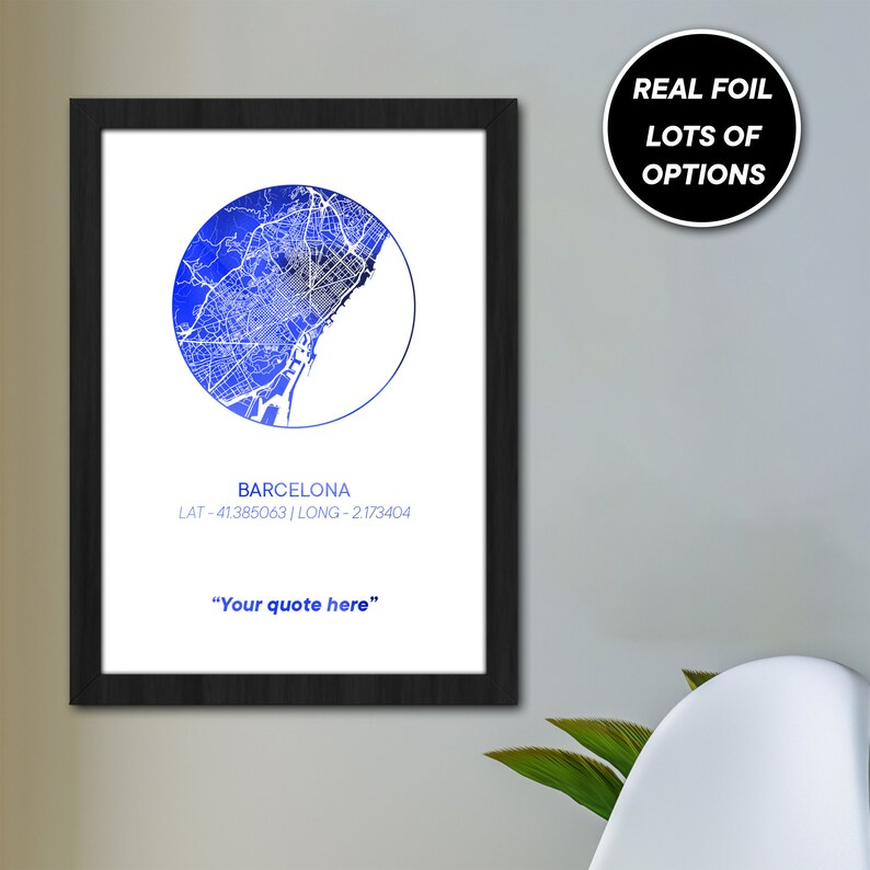 Genuine Gold Foiled Personalised home city globe location print / Moving gift print / Framed or Unframed print / Anniversary Map Gift