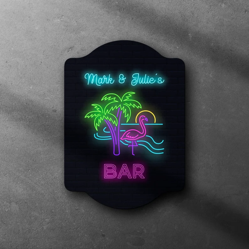 Personalised Neon Cocktail Nightclub Style Bar Sign 80S Retro METAL Plaque Eighties. Home Pub Shed Man Cave. Style A
