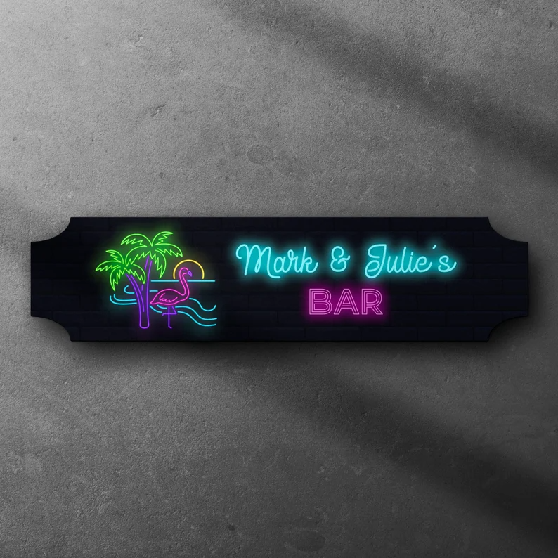 Personalised Neon Cocktail Nightclub Style Bar Sign 80S Retro METAL Plaque Eighties. Home Pub Shed Man Cave. Style A