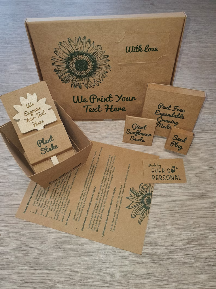 Personalised Environmentally Friendly Biodegradable Gift, Sunflower Grow Kit with Plant Pot, Growing Medium, Seeds, Gift Box & Plant Stake
