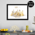 Custom Foil Metallic City Skyline Print, Personalised Foiled Citiscape Prints Gold, Silver or Red Foil Art, Foiled Digital Print Gift