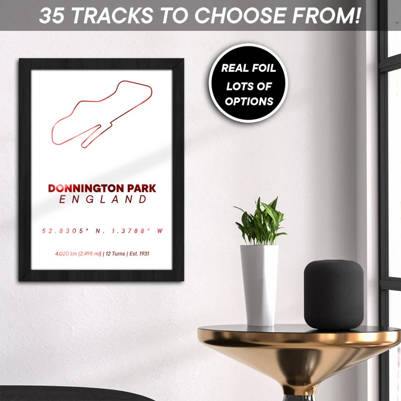 Genuine Gold Foiled Personalised formula 1 track print / race circuit print / Framed or Unframed / Racing gift / New home F1 lover gift