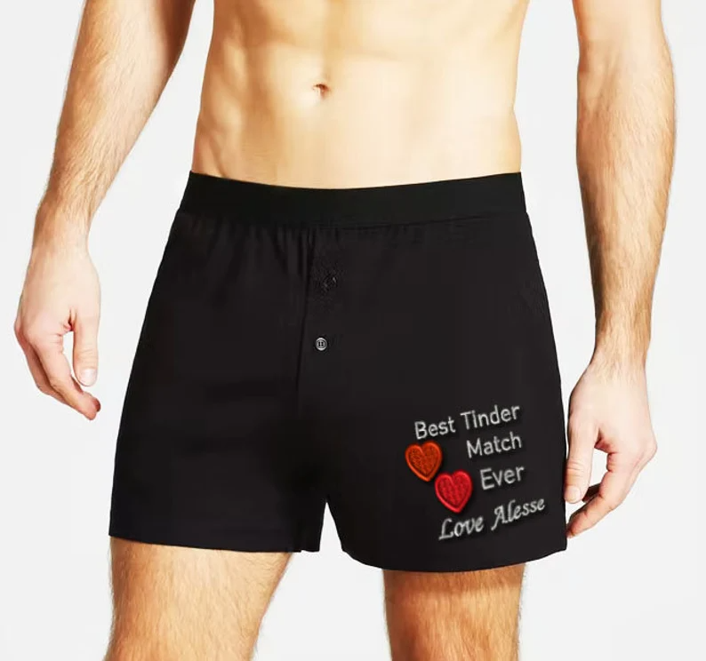 Personalised Funny Boxers Choice of styles, Wedding Groom Valentines Gift Boyfriend, Husband I Licked it, Tinder Match Text only, Embroidery