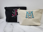 Personalised Make Up Bag Cosmetic Wash ANY INITIAL custom makeup bag Bride, Bridemaids, Motherday, Embroidered