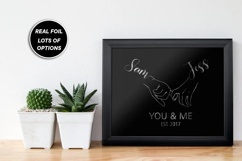 Personalised You And Me Hand Print - Wedding, Anniversary Gifts - Love Quotes Wall Art - For Him, Her, Boyfriend, Husband, Wife, Girlfriend