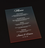 Luxury 3mm Acrylic Wedding Menu a Table Sign - Personalised Wedding Décor Table Menu, Meal Card Sign, Frosted Gradient Pastel, Translucent