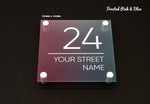 Two tone gradient frosted acrylic door number, Personalised house sign front door plaque, street house name, standoff modern contemporary
