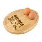 Personalised Wooden Egg & Soldiers Board. Engraved Egg and Toast Breakfast Egg Shaped Serving Board, Childs Breakfast Gift Idea