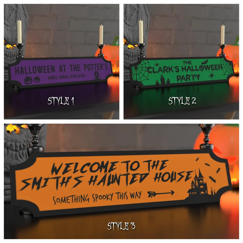 Personalised Halloween Family Sign Party Decoration Family Name Metal Custom Sign Plaque - Halloween Party