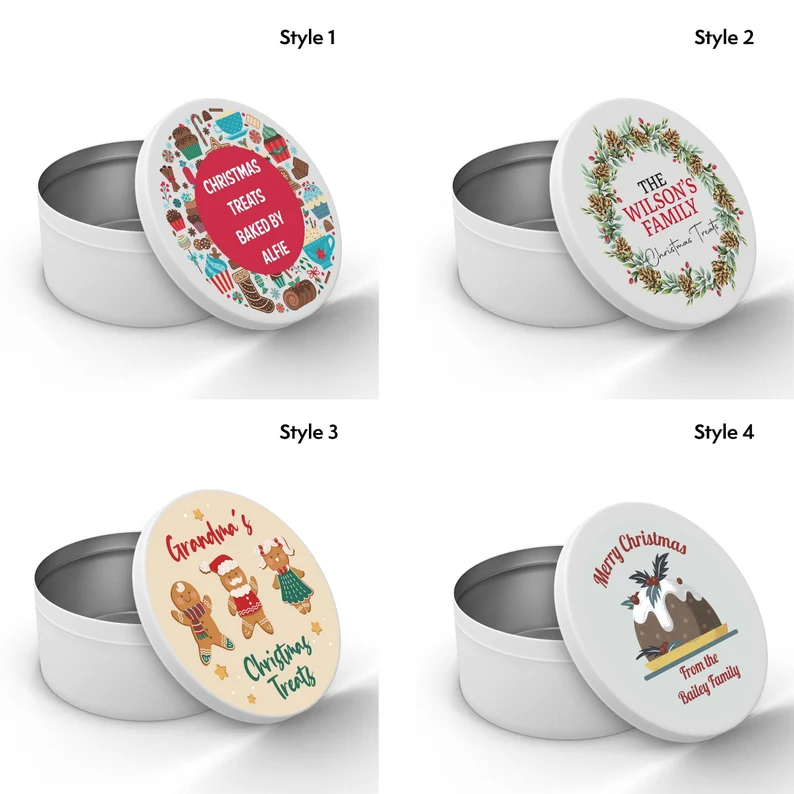 Personalised large Christmas Baking round Tin, Xmas cookie tin, kitchen Festive tin for cakes, baking, biscuits or other items