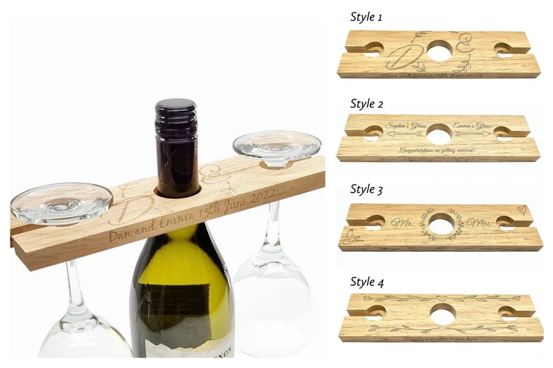 Personalised Wine Glass & Bottle Holder Butler Stand - Mr and Mrs Bottle Stand - Wedding Gift - His and Hers - Housewarming Gift