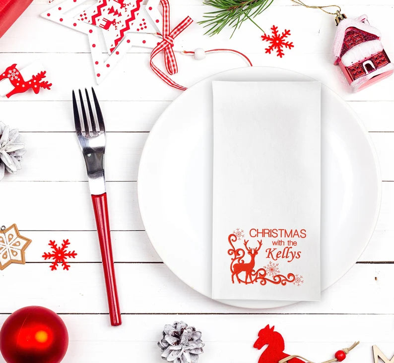 Personalised Embroidered Christmas Napkins - Christmas Gift - Tableware Decoration, Tailored Festive Name Place Alternatives 🍽️🎄