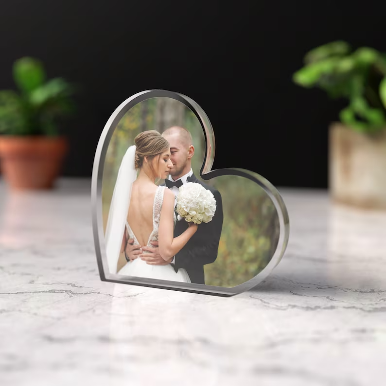 Personalised Heart Shaped Photo Block Printed, Love Heart Glass Like Plaque With Custom photo, A heart Themed Photo Gift