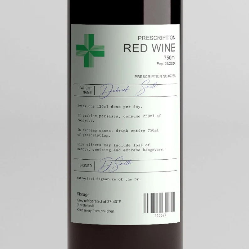 Personalised Prescription Wine Bottle Label - Red White Rose – Funny Birthday Gift