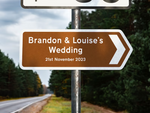 Personalised metal wedding sign, Direction Road Arrow Sign Brown, Wedding Plaque, Signs, Wedding Signs, Wedding Reception Signage directions