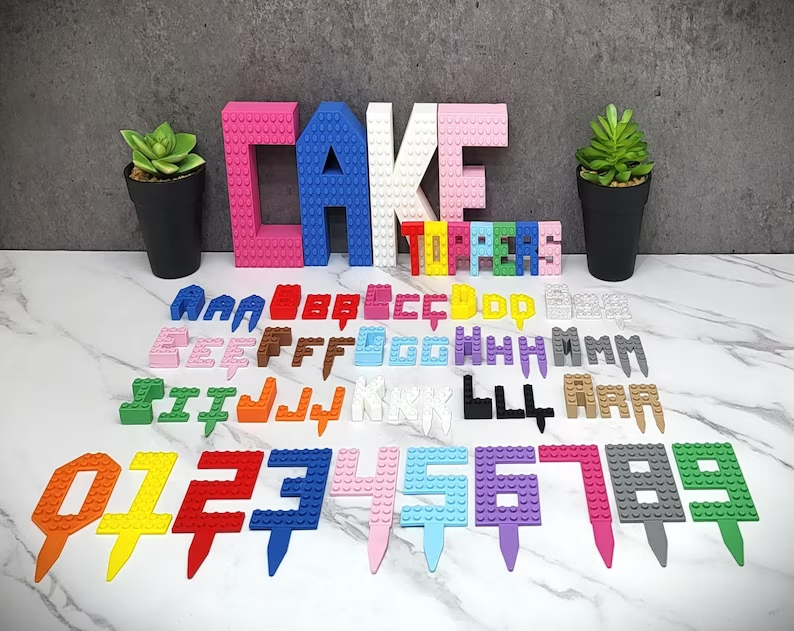 Custom Lego Compatible Cake Topper letters, Building Bricks Style Alphabet Cake Stake Numbers - Birthday Cake Alphabet Name