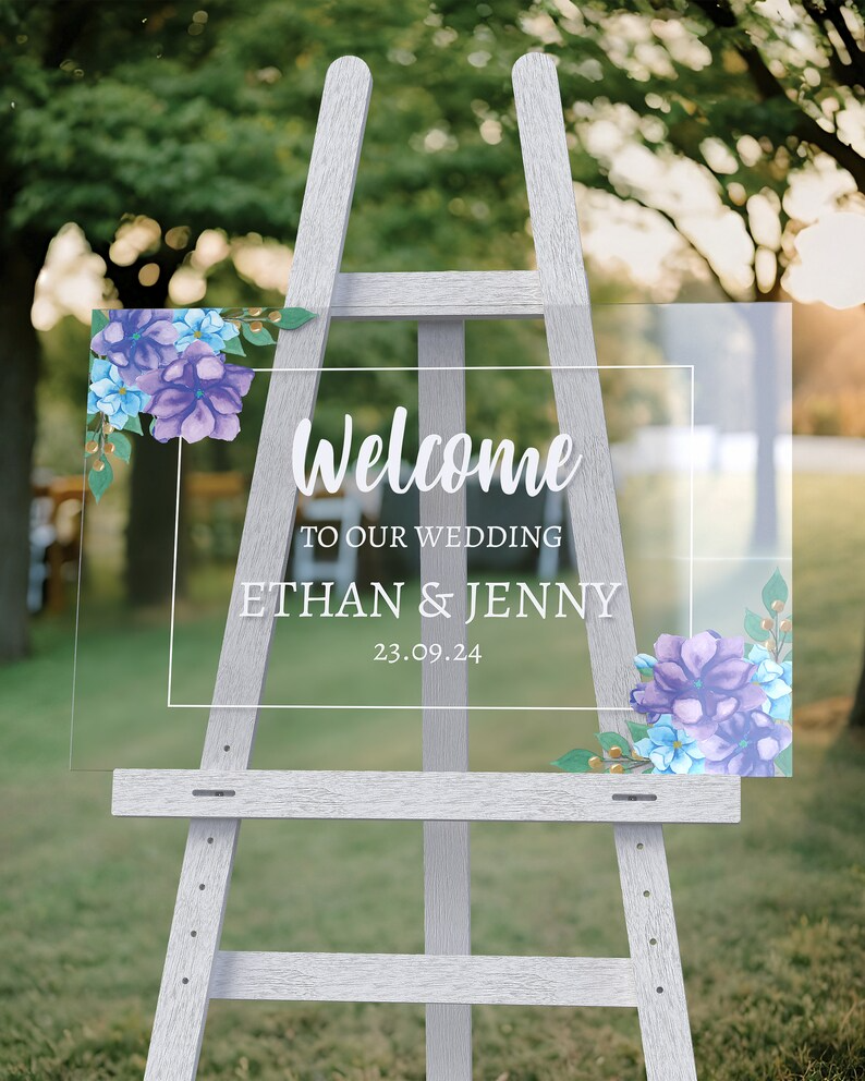 Custom Personalised Wedding Welcome Sign | Crystal Clear Acrylic | HD Printed | Four Exclusive Designs