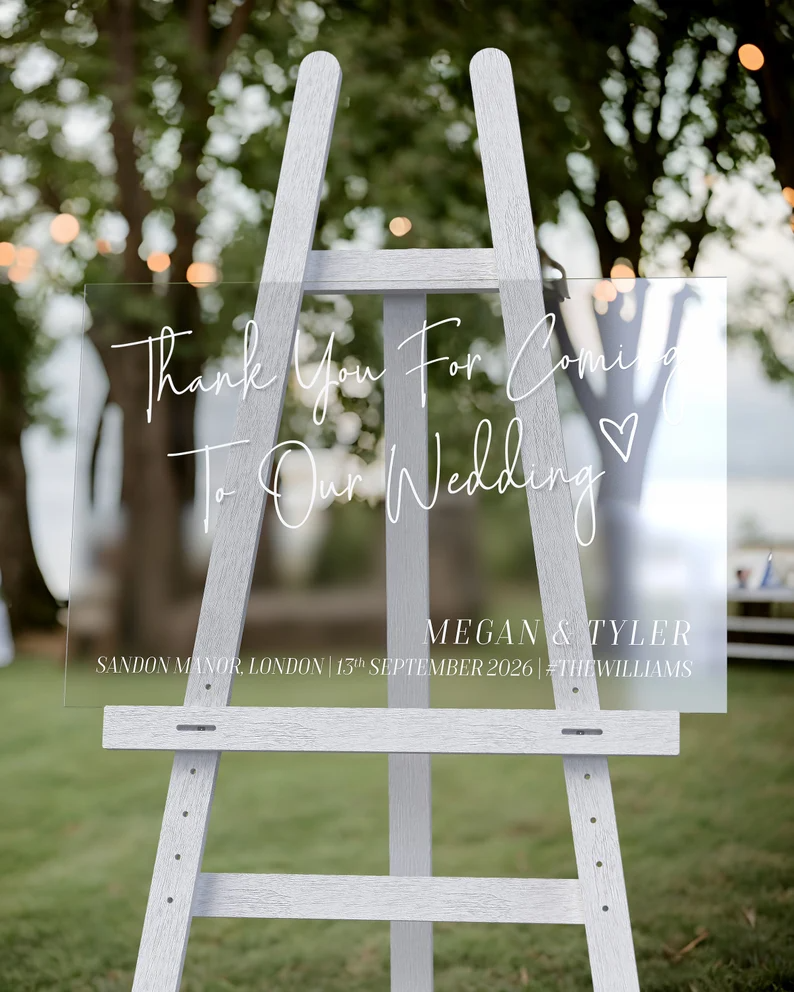 HD Printed Clear Acrylic Welcome Sign | Personalised Welcome Sign for Weddings | Four Designs