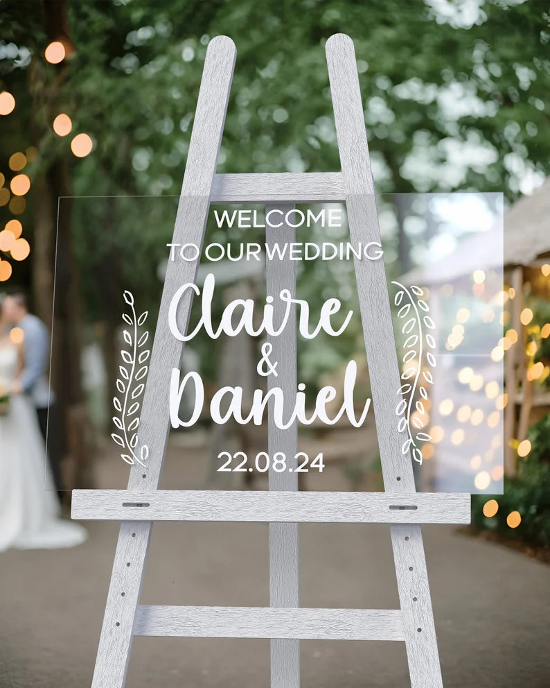 Personalised Acrylic Wedding Welcome Sign | Crystal Clear | HD Print | 4 Unique Designs