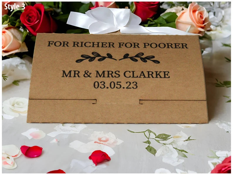 Personalised Scratch Card Holder - Wedding Favour Idea - Lottery Ticket Wallet - Richer or Poorer, We Tied the Knot,  Custom Wedding Favor