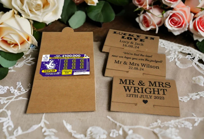 Personalised Scratch Card Holder - Wedding Favour Idea - Lottery Ticket Wallet - Richer or Poorer, We Tied the Knot,  Custom Wedding Favor