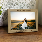 Personalised Engagement, Couple Mr & Mrs Wedding Anniversary Photo Frame |  Engraved Wooden Gift | Any Text | 3 Sizes Landscape or Portrait