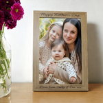 Personalised Fathers Day, Mothers Day Photo Frame | Laser Engraved Wooden Custom Gift | Any Text | 3 Sizes, Landscape or Portrait, Mum & Dad